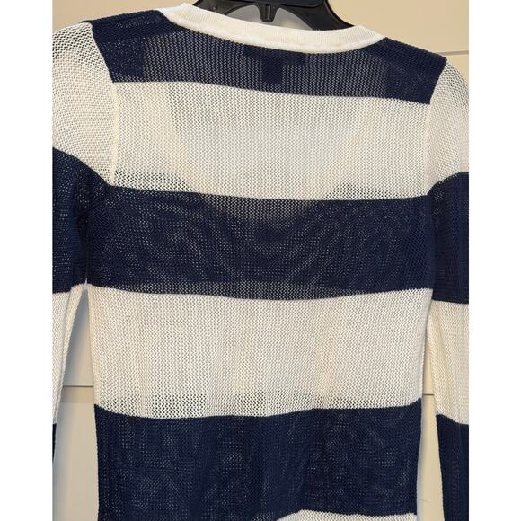 Tommy Bahama Long Sleeve Netting Knit Cover Up Stripe Blue Women's Teen Size XS - Picture 9 of 12
